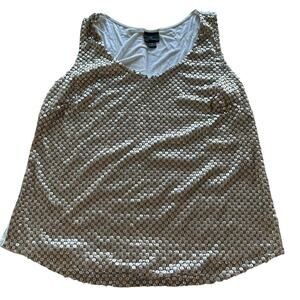 Womens Tank Top Size Large Gold Metallic Sequins Glam Party Club Summer Luxury